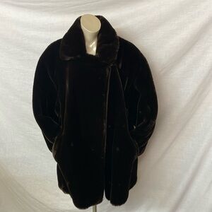 Vintage Hillmoor New York Dark Brown Faux Fur Coat Size Medium